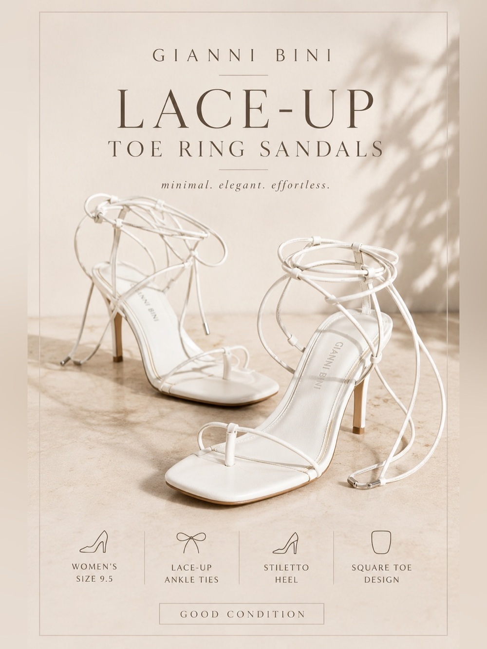 Gianni Bini White Lace-Up Stiletto Toe Ring Sandals Size 9.5